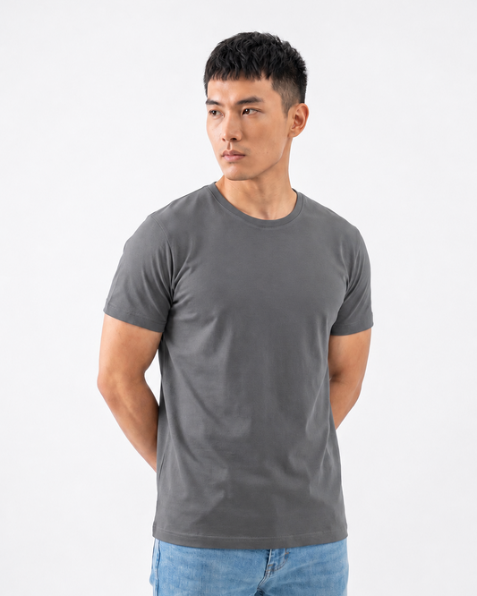 Camiseta Lisa Premium Algodão Egípcio Cinza 93% Fio Penteado Luxo com Elastano