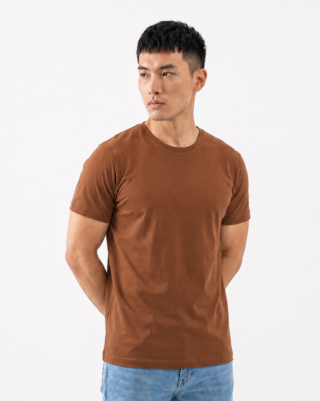 Camiseta Lisa Premium Algodão Egípcio Marrom 93% Fio Penteado Luxo com Elastano