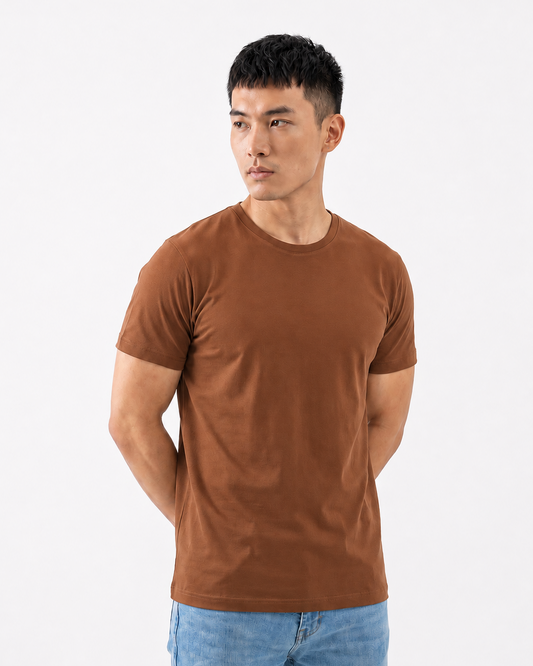 Camiseta Lisa Premium Algodão Egípcio Marrom 93% Fio Penteado Luxo com Elastano