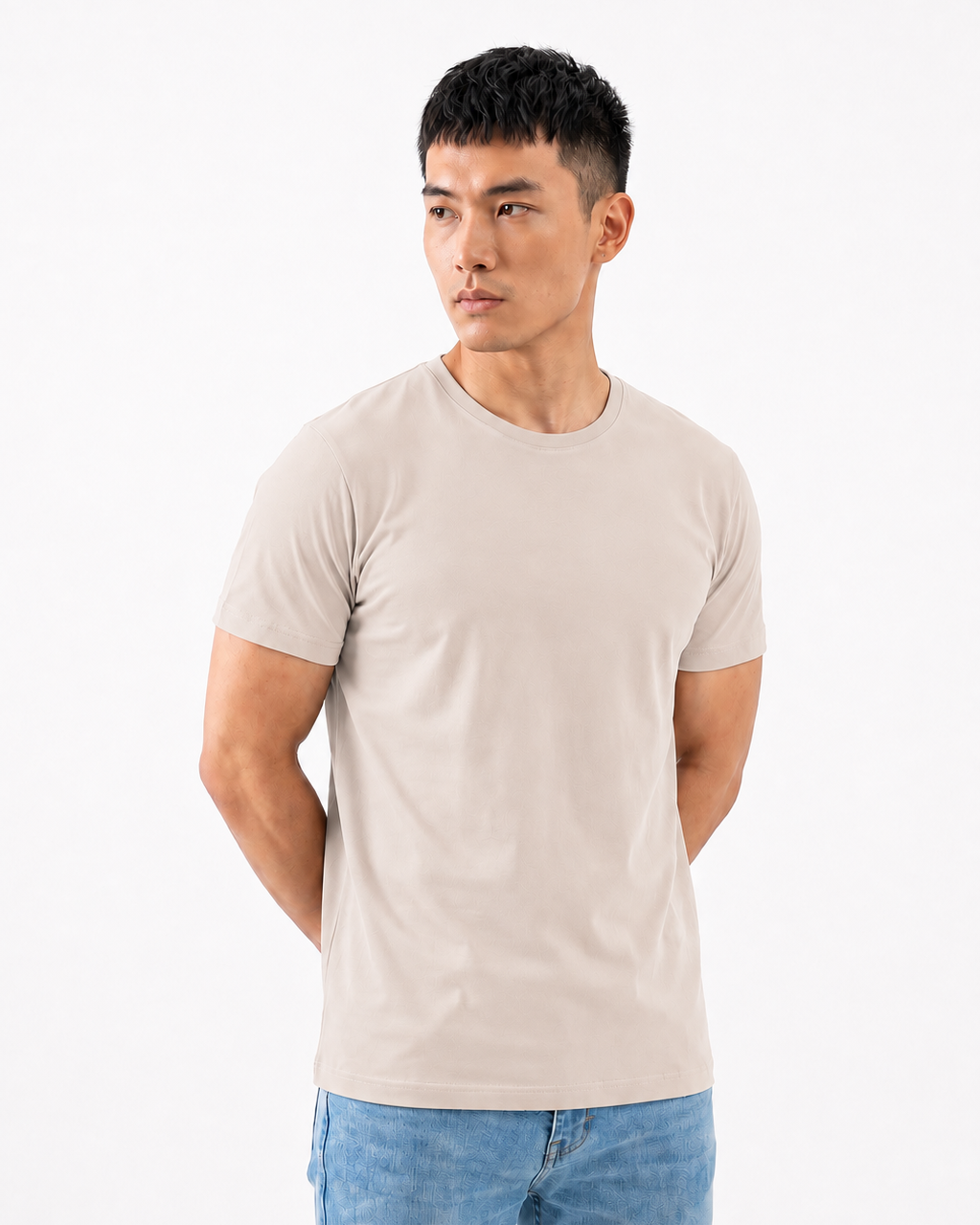Camiseta Lisa Premium Algodão Egípcio Areia 93% Fio Penteado Luxo com Elastano
