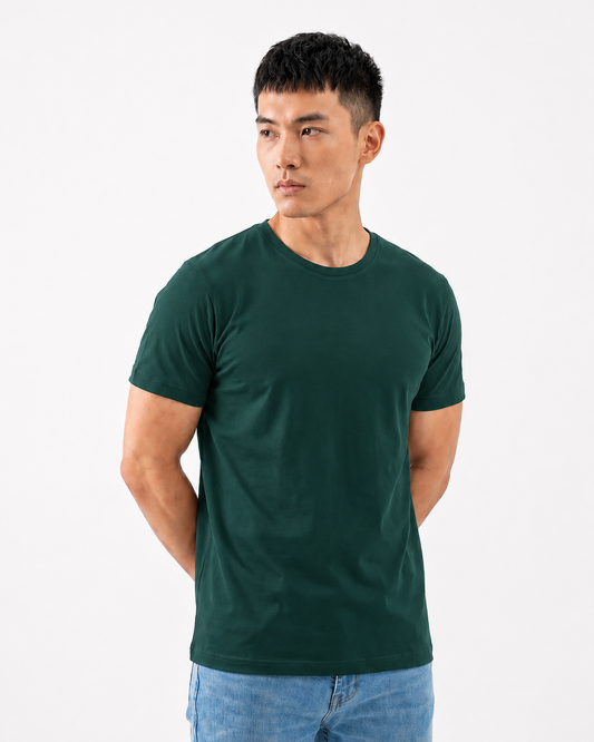 Camiseta Lisa Premium Algodão Egípcio Verde 93% Fio Penteado Luxo com Elastano