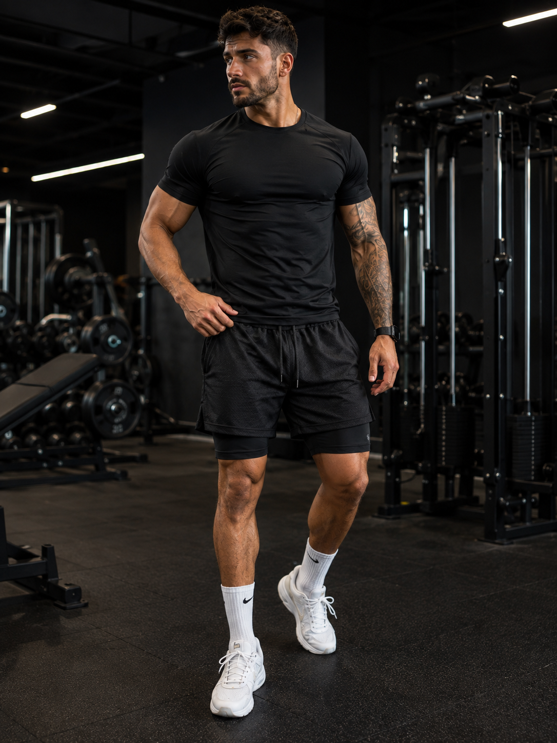 Kit Esportivo Premium Masculino Camiseta + Short 2 em 1 | Poliamida com Elastano