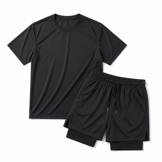 Kit Esportivo Premium Masculino Camiseta + Short 2 em 1 | Poliamida com Elastano