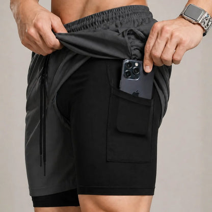 Short 2 em 1 Premium Masculino Esportivo com Compressão e Bolso para Celular