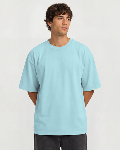 Camiseta Oversized Heavy Suedine Premium Azul Pastél